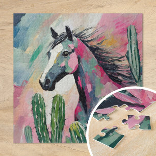 Modern Abstract Horse and Succulents Jigsaw Puzzle