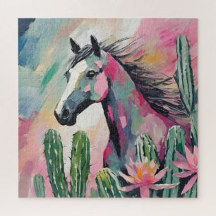 Modern Abstract Horse and Succulents Jigsaw Puzzle