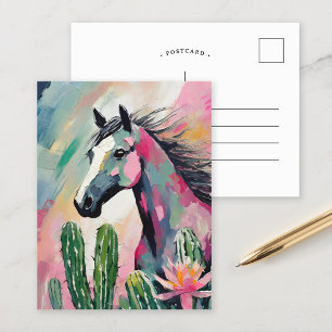 Modern Abstract Horse and Succulents Postcard