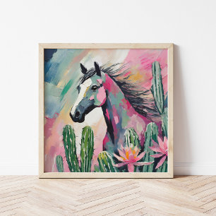 Modern Abstract Horse and Succulents Poster