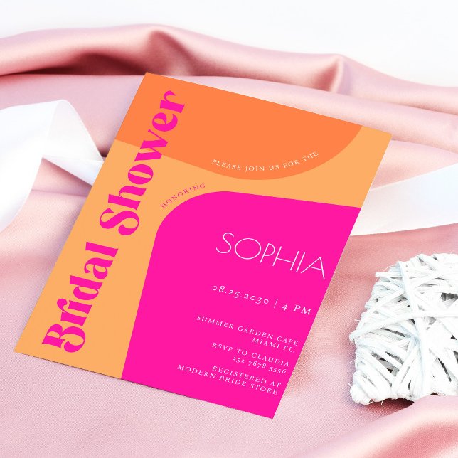 Modern abstract hot pink orange bridal shower  invitation (Creator Uploaded)