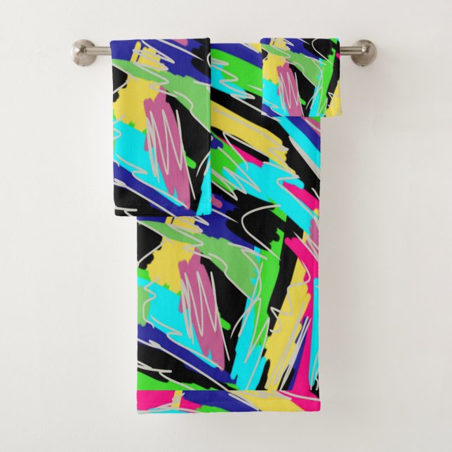 Modern Abstract in Rainbow Colours Bath Towel Set (Insitu)