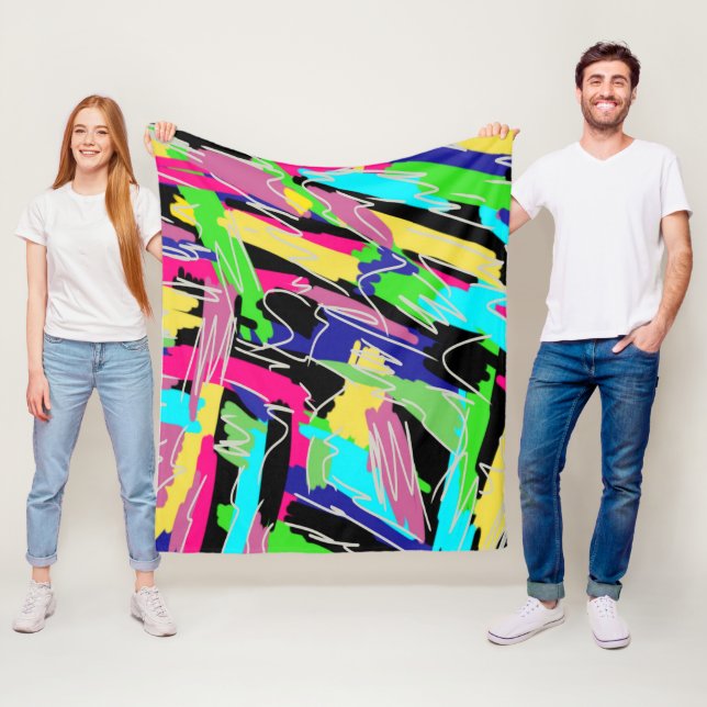 Modern Abstract in Rainbow Colours Fleece Blanket (In Situ)