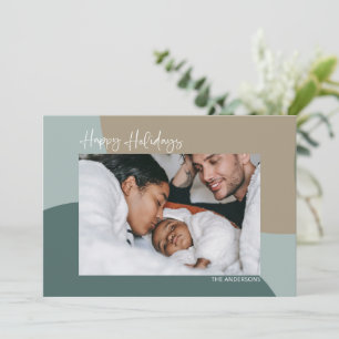 Modern Abstract in Teal Custom Photo Happy  Holiday Card
