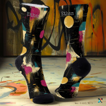 Modern Abstract in Yellow, Teal, Magenta on Black