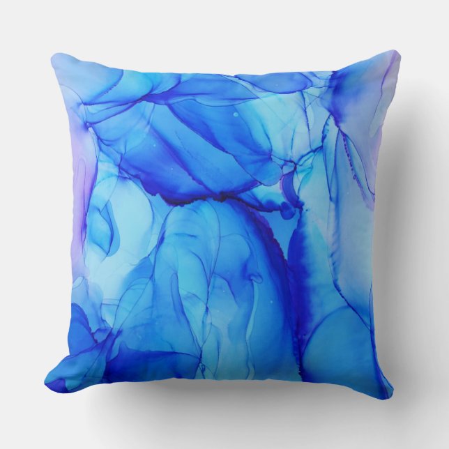 Modern Abstract Indigo Blue Purple Swirls Cushion (Front)