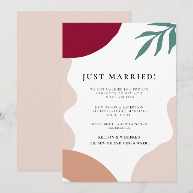 Modern abstract Just married wedding announcement (Front/Back)
