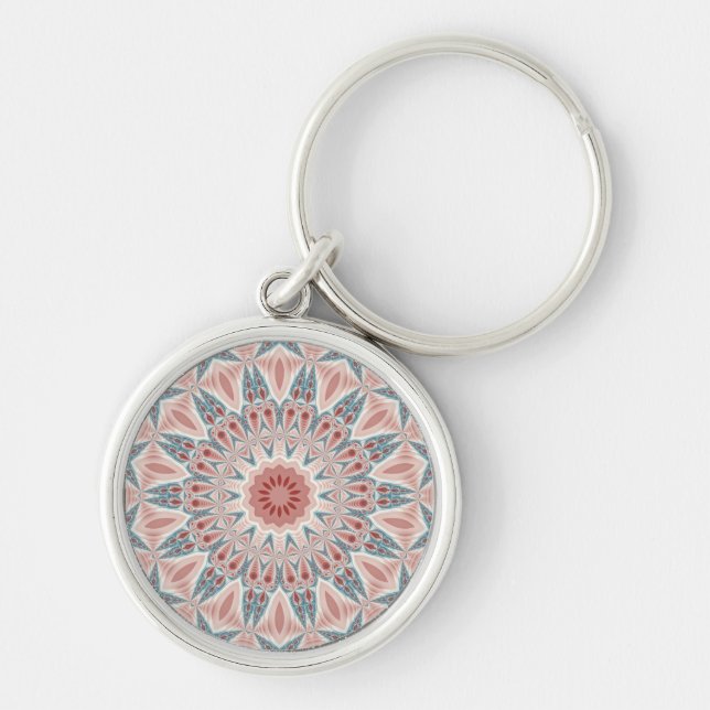 Modern Abstract Kaleidoscope Mandala Fractal Art Key Ring (Front)