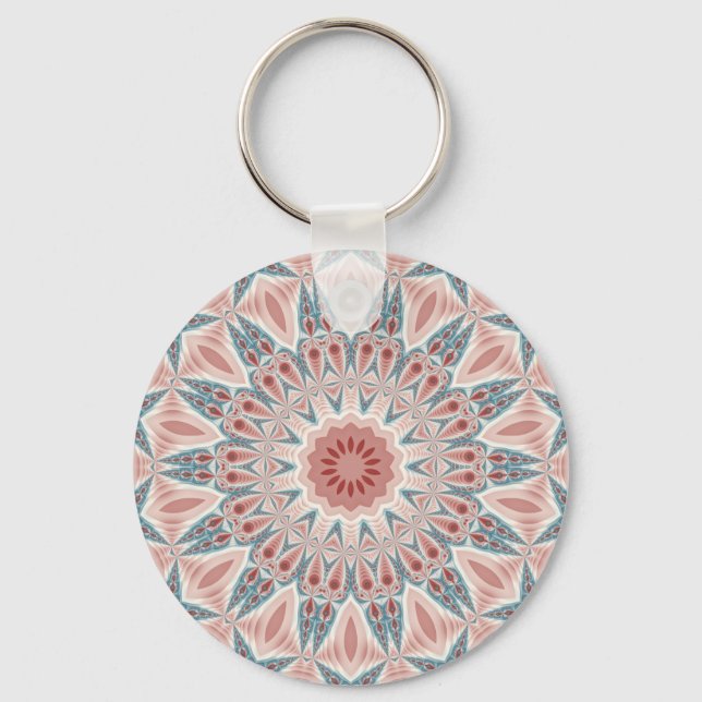 Modern Abstract Kaleidoscope Mandala Fractal Art Key Ring (Front)