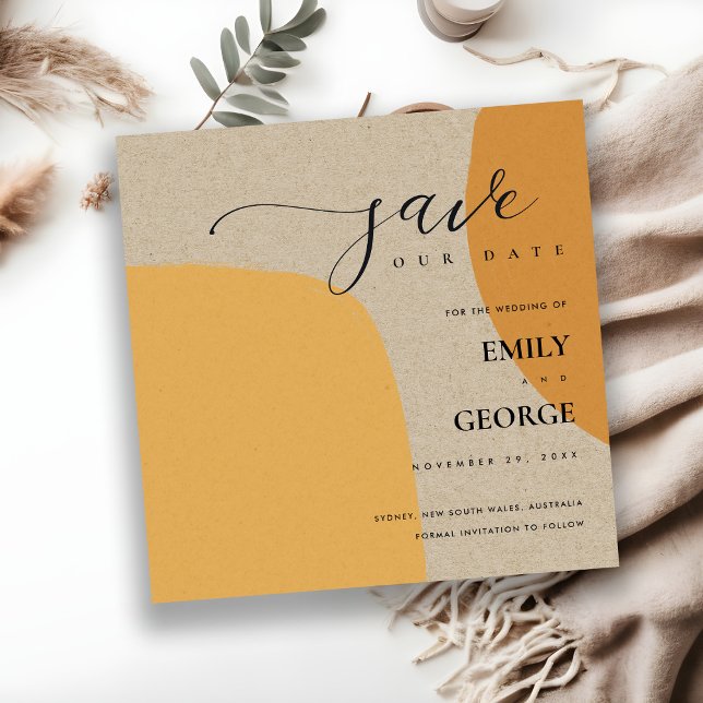 MODERN ABSTRACT KRAFT ORANGE SAVE THE DATE CARD (Creator Uploaded)