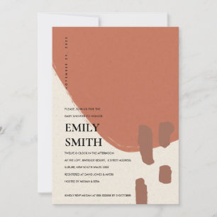 MODERN ABSTRACT KRAFT RUST RED BABY SHOWER INVITE