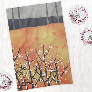 Modern Abstract Landscape Burnt Orange Tea Towel