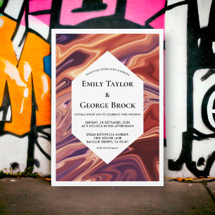 Modern Abstract Lava Oil Painting Minimal Wedding Invitation