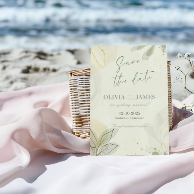 Modern Abstract Leaves Save the Date Wedding Card (Creator Uploaded)