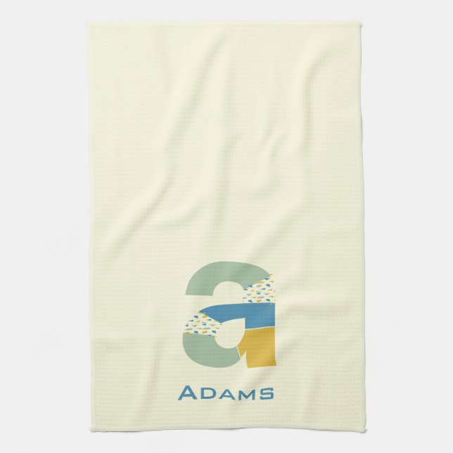 Modern Abstract Letter A Monogram Initial Tea Towel (Vertical)