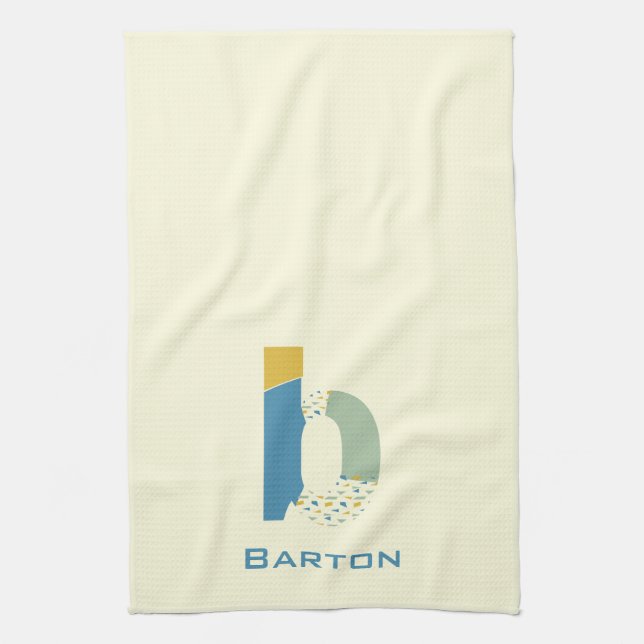 Modern Abstract Letter B Monogram Initial Tea Towel (Vertical)