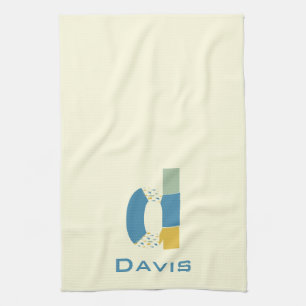 Modern Abstract Letter D Monogram Initial Tea Towel