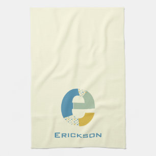 Modern Abstract Letter E Monogram Initial Tea Towel