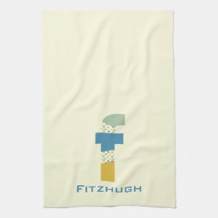 Modern Abstract Letter F Monogram Initial Tea Towel
