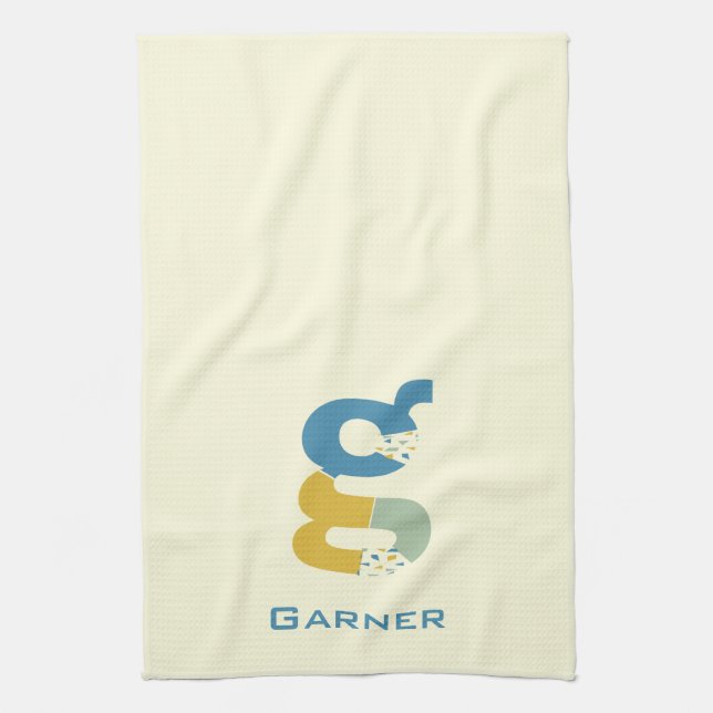 Modern Abstract Letter G Monogram Initial Tea Towel (Vertical)
