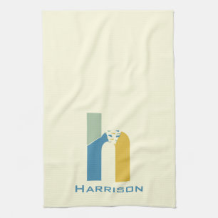 Modern Abstract Letter H Monogram Initial Tea Towel