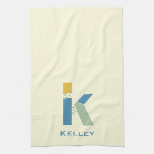 Modern Abstract Letter K Monogram Initial Tea Towel