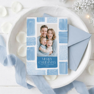 Modern Abstract Light Blue Snowy Family Photo Holiday Card