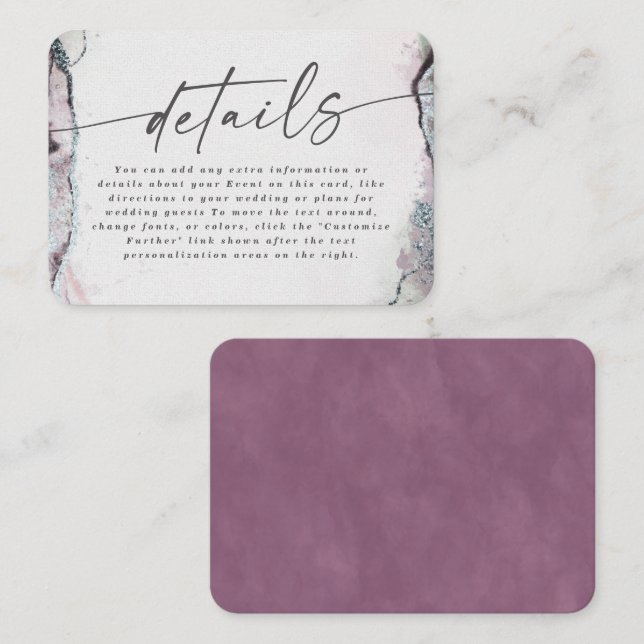 Modern Abstract Light Lilac Purple Wedding Details Enclosure Card (Front/Back)