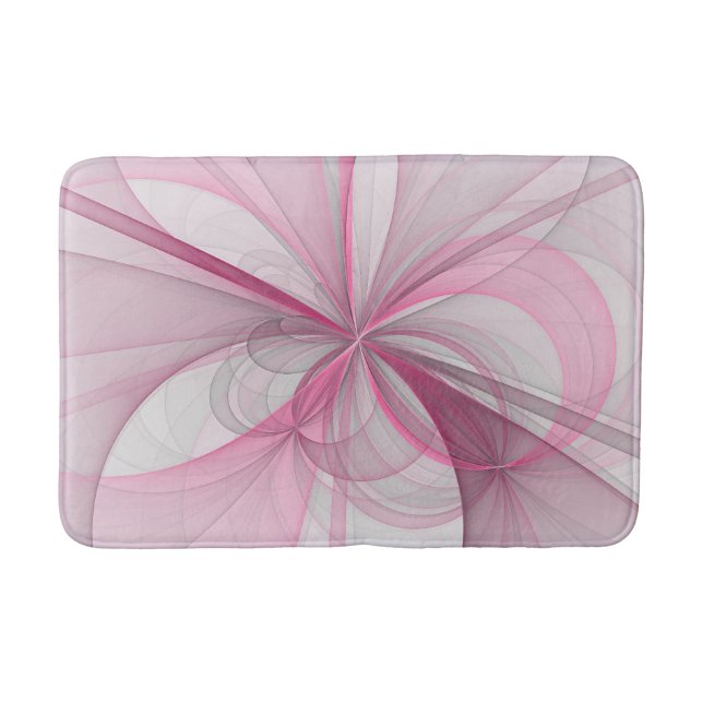 Modern Abstract Light Pink Grey Fractal Design Bath Mat (Front)