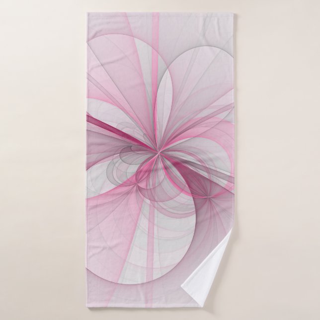 Modern Abstract Light Pink Grey Fractal Design Bath Towel (Bath Towel)