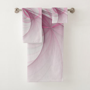 Modern Abstract Light Pink Grey Fractal Design Bath Towel Set