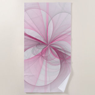 Modern Abstract Light Pink Grey Fractal Design Beach Towel