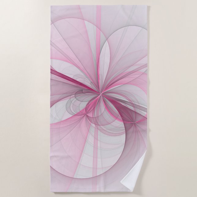 Modern Abstract Light Pink Grey Fractal Design Beach Towel (Front)
