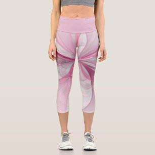 Modern Abstract Light Pink Grey Fractal Design Capri Leggings