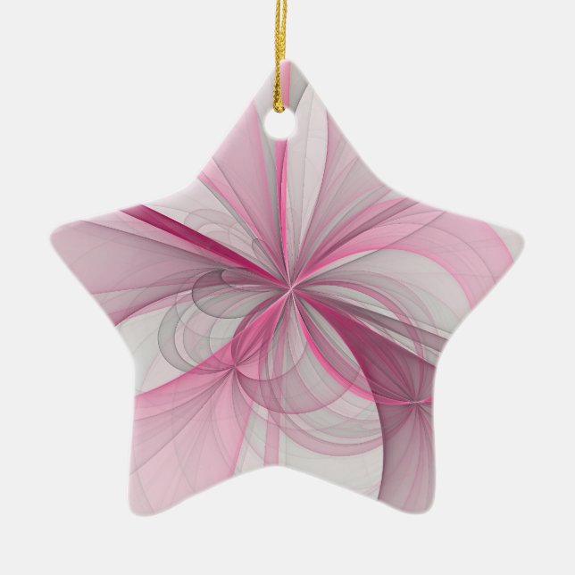 Modern Abstract Light Pink Grey Fractal Design Ceramic Ornament (Front)