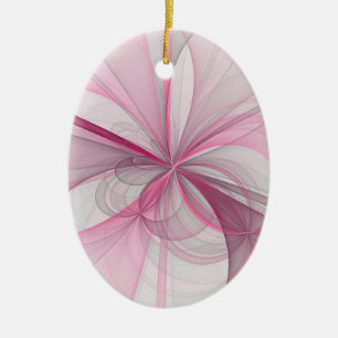 Modern Abstract Light Pink Grey Fractal Design Ceramic Ornament