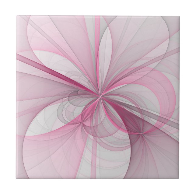 Modern Abstract Light Pink Grey Fractal Design Ceramic Tile (Front)