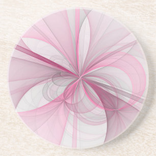 Modern Abstract Light Pink Grey Fractal Design Coaster