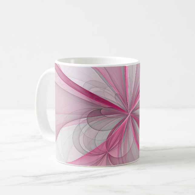 Modern Abstract Light Pink Grey Fractal Design Coffee Mug (Front Left)