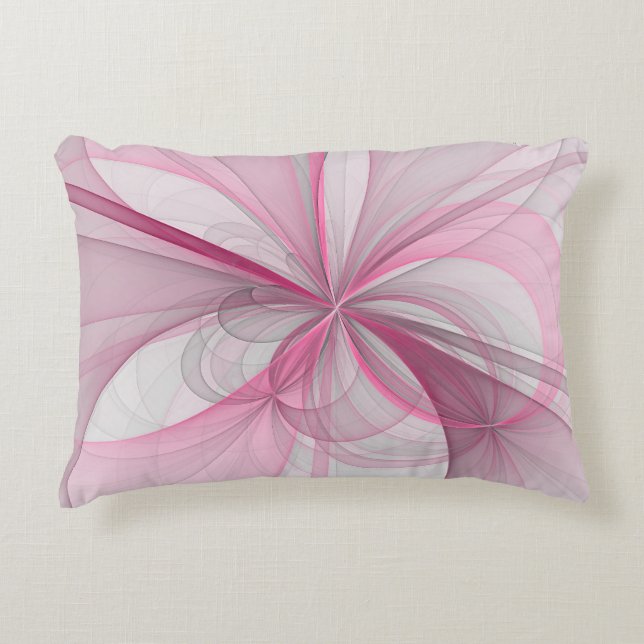 Modern Abstract Light Pink Grey Fractal Design Decorative Cushion (Front)