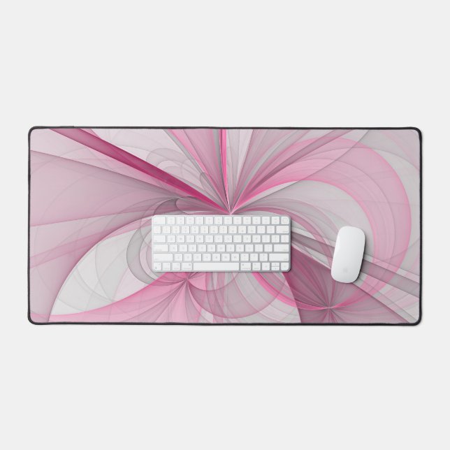 Modern Abstract Light Pink Grey Fractal Design Desk Mat (Keyboard & Mouse)