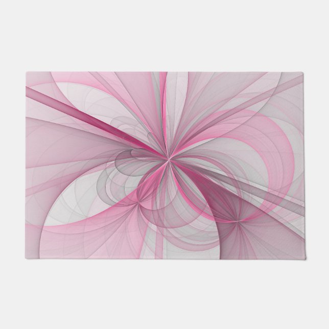 Modern Abstract Light Pink Grey Fractal Design Doormat (Front)