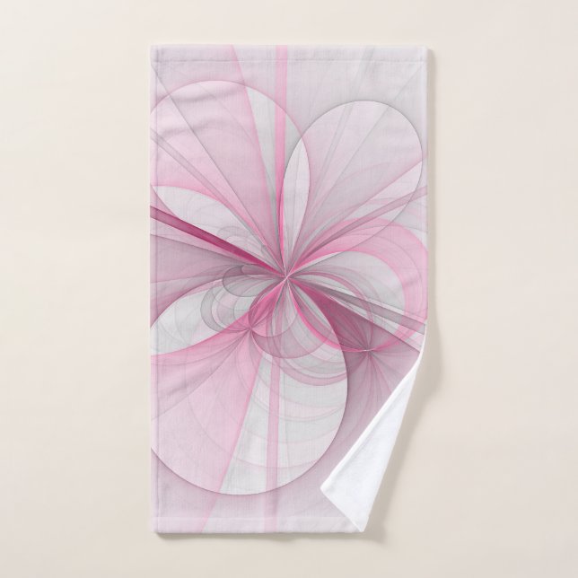 Modern Abstract Light Pink Grey Fractal Design Hand Towel (Hand Towel)