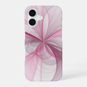 Modern Abstract Light Pink Grey Fractal Design iPhone 16 Case