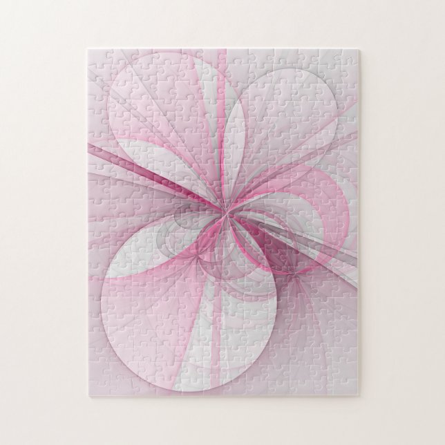 Modern Abstract Light Pink Grey Fractal Design Jigsaw Puzzle (Vertical)