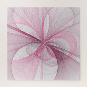 Modern Abstract Light Pink Grey Fractal Design Jigsaw Puzzle