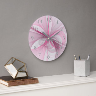 Modern Abstract Light Pink Grey Fractal Design Large Clock