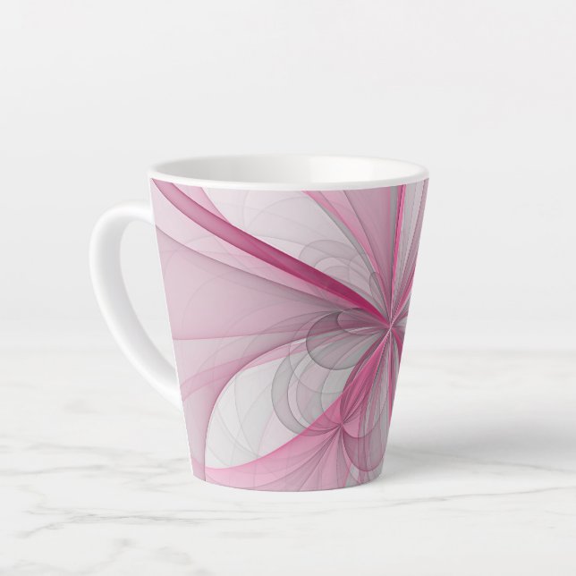 Modern Abstract Light Pink Grey Fractal Design Latte Mug (Left Angle)