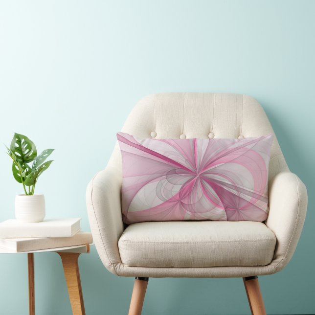 Modern Abstract Light Pink Grey Fractal Design Lumbar Cushion (Chair)