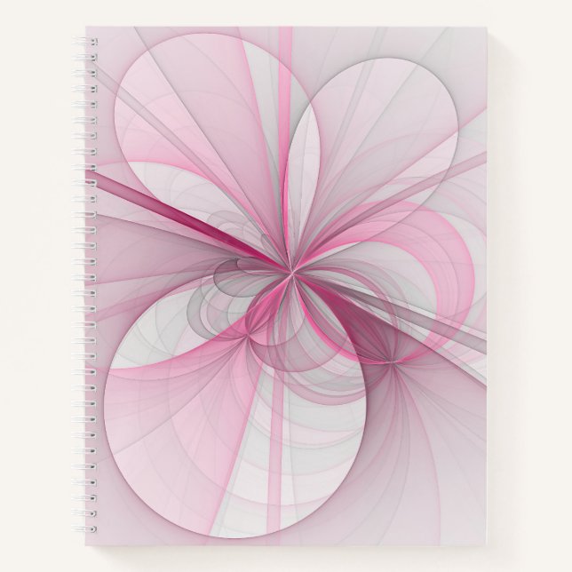 Modern Abstract Light Pink Grey Fractal Design Notebook (Front)